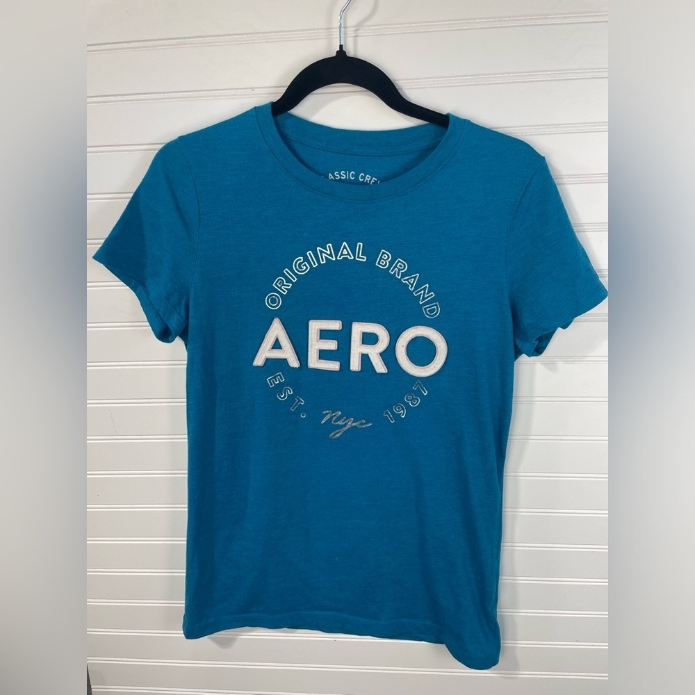 Aeropostale Blue Short Sleeve Classic Crew Circle Graphic Tee XL Girl Junior GUC